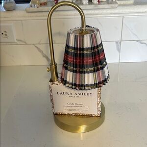 Laura Ashley Gold Candle Warmer with Red, Black, Cream Plaid Shade